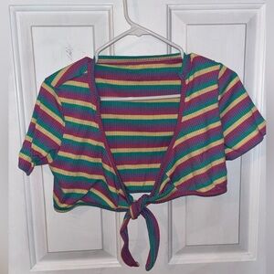 SHEIN Colorful Striped Tie-Front Crop Top